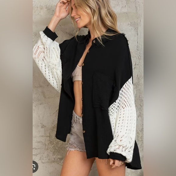 POL Blue Raw Edge Textured Shirt - Picture 11 of 12